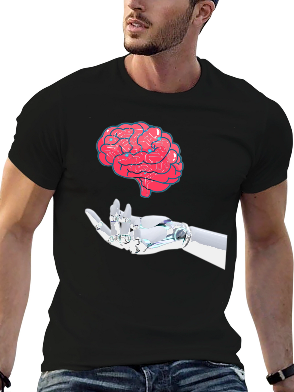 Brain & Robot Hand Graphic T-Shirt