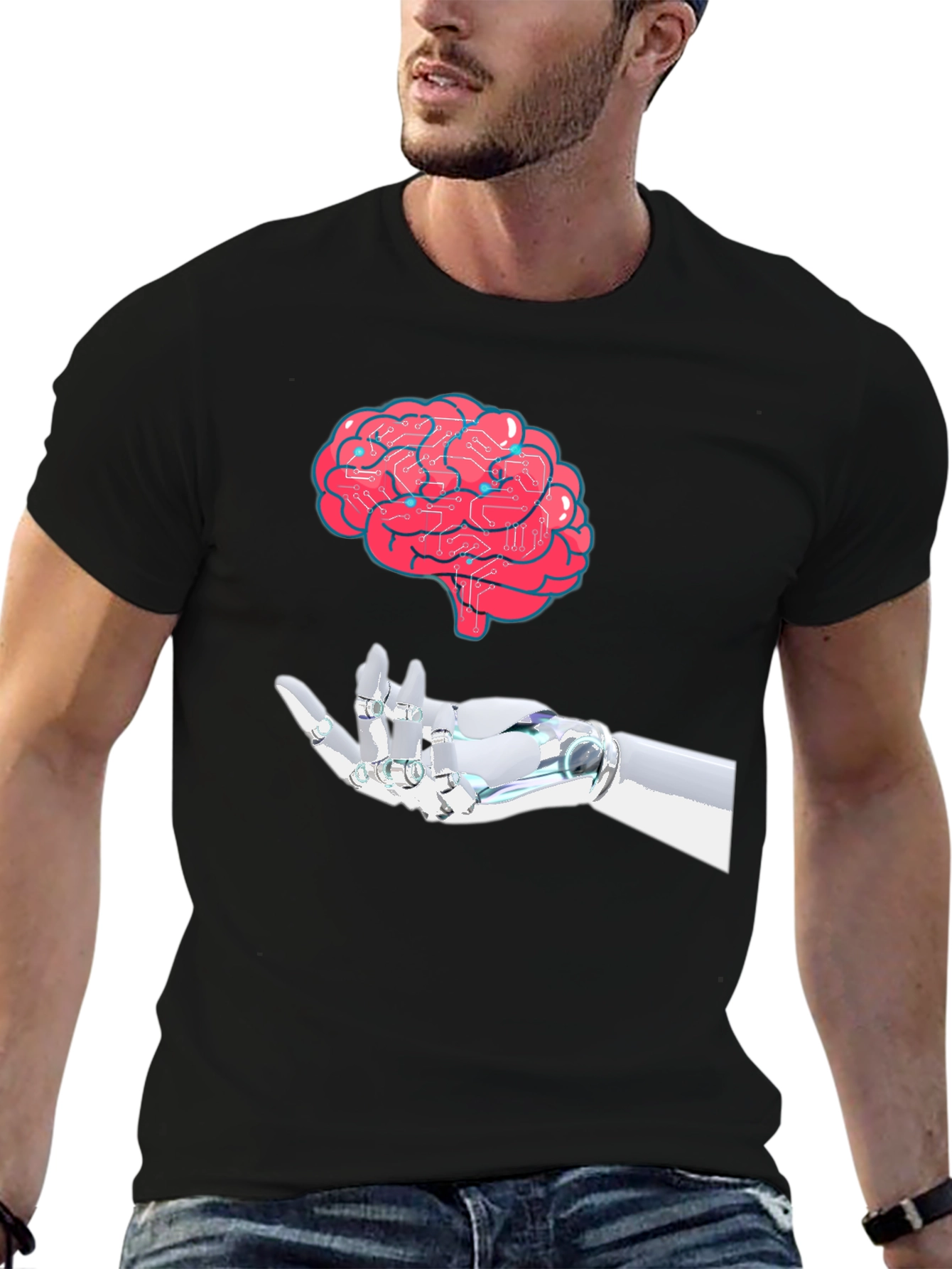 Brain & Robot Hand Graphic T-Shirt