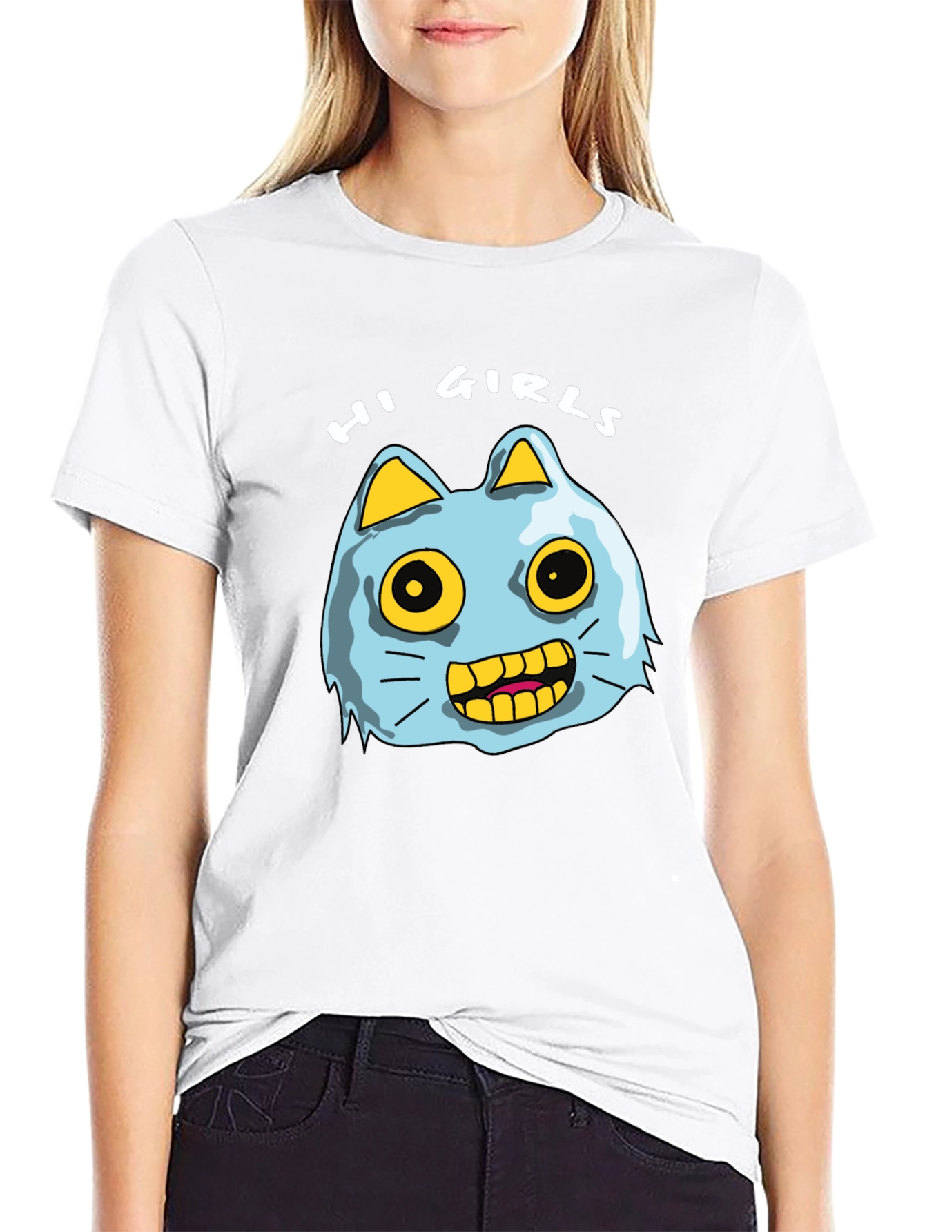 Hi Girls Cartoon Cat T-Shirt