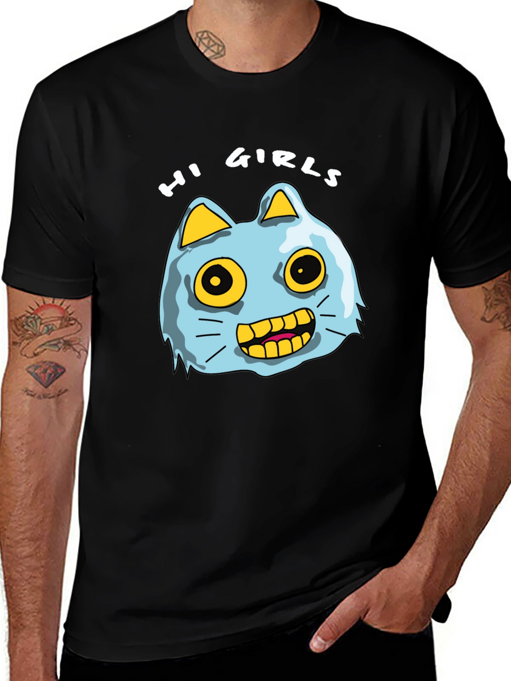 Hi Girls Cartoon Cat T-Shirt