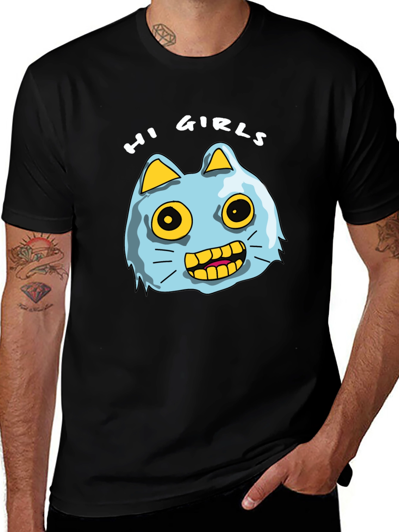 Hi Girls Cartoon Cat T-Shirt