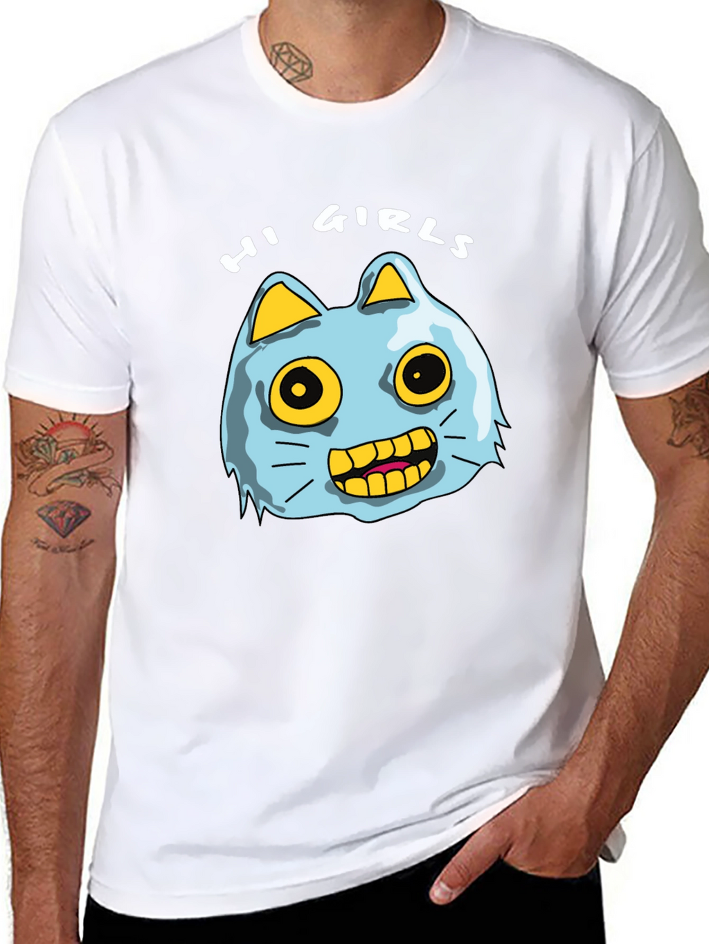 Hi Girls Cartoon Cat T-Shirt
