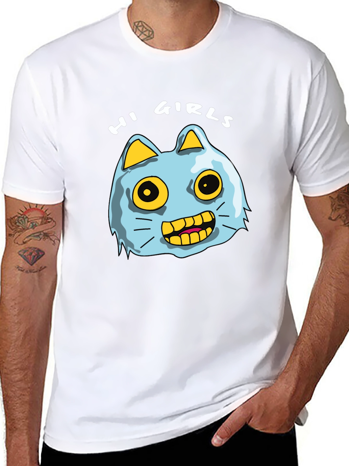 Hi Girls Cartoon Cat T-Shirt