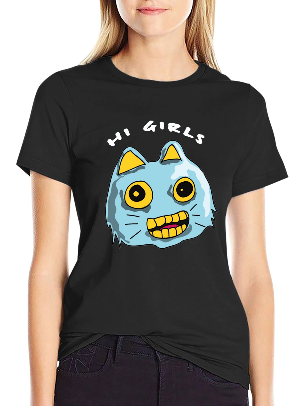 Hi Girls Cartoon Cat T-Shirt