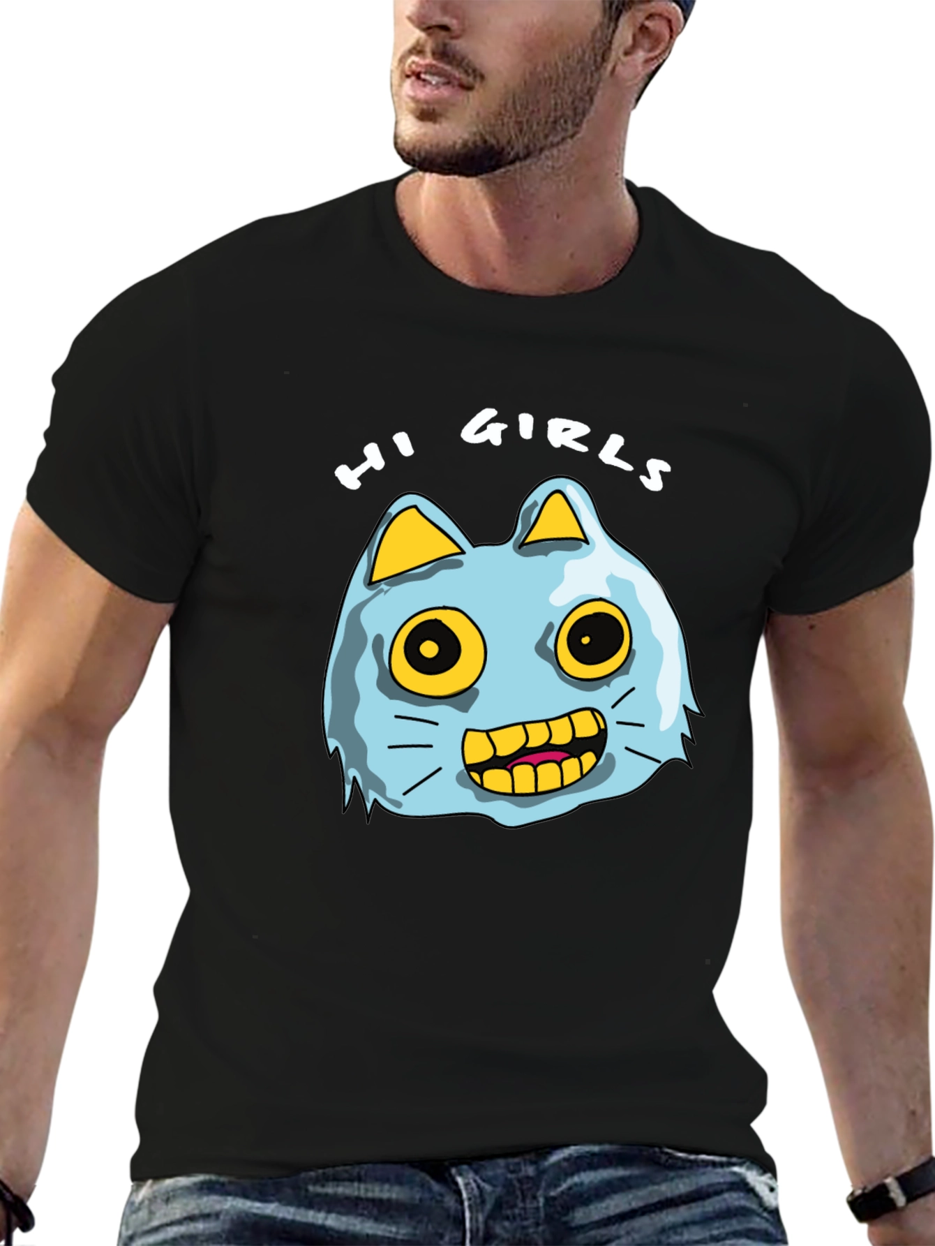 Hi Girls Cartoon Cat T-Shirt