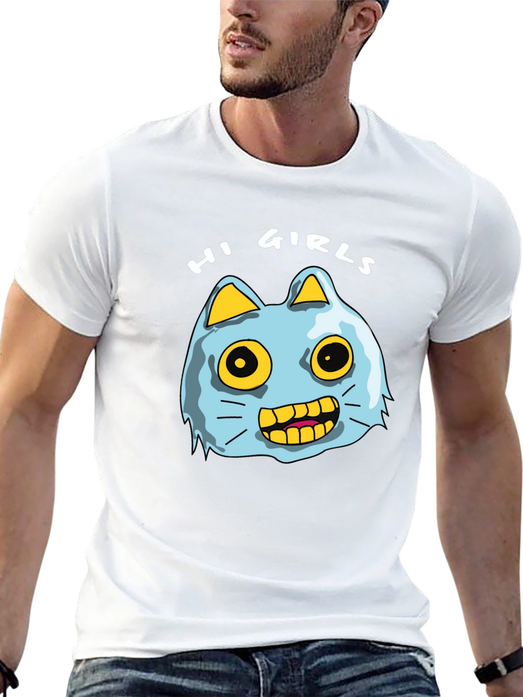 Hi Girls Cartoon Cat T-Shirt
