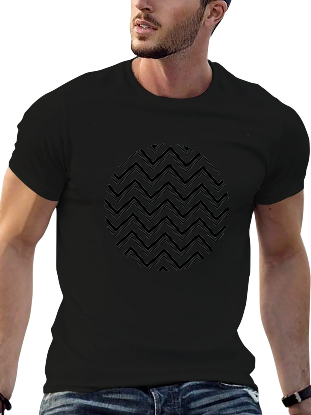 Modern Black T-Shirt with Geometric Circle Design