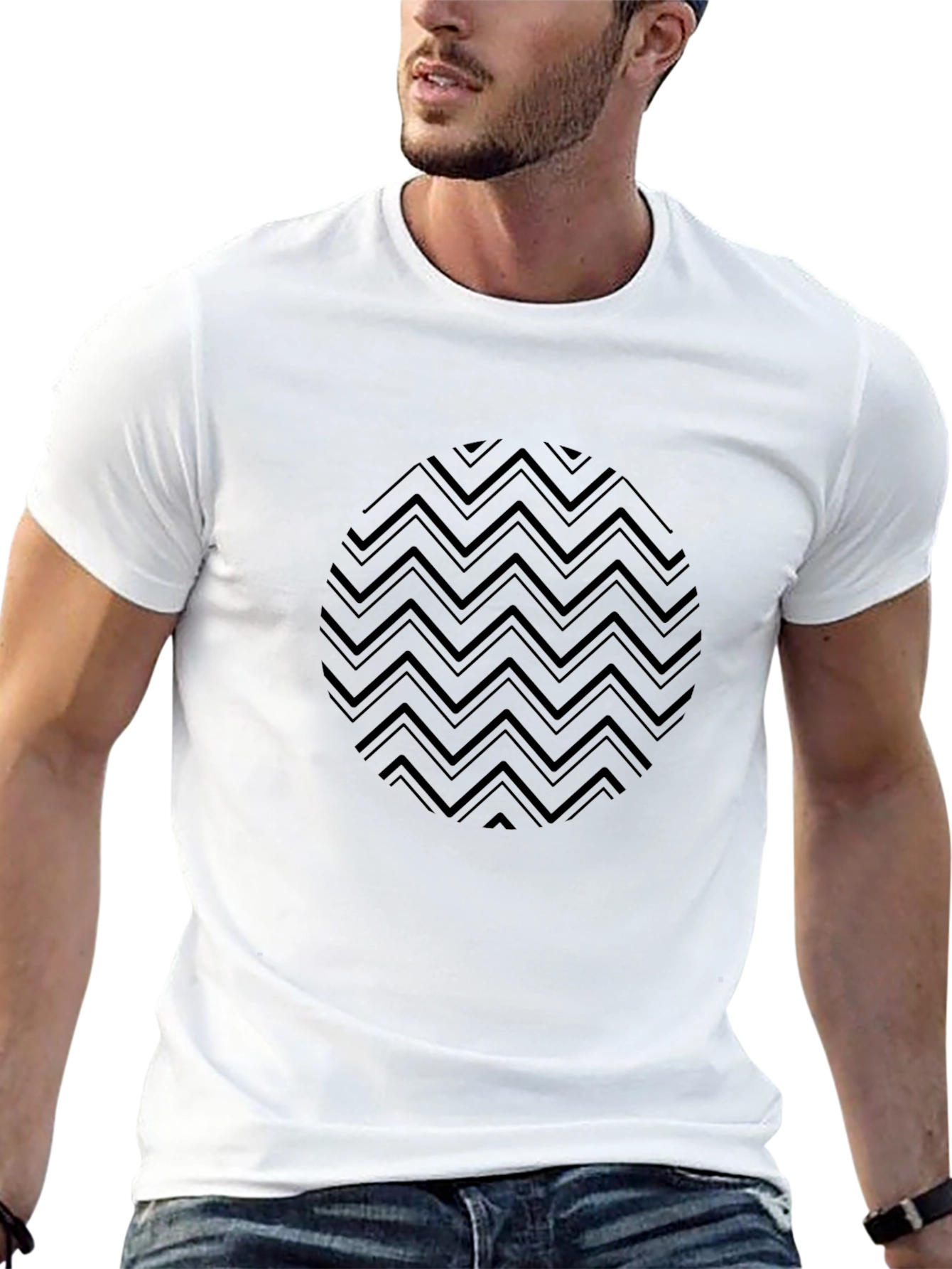Modern Black T-Shirt with Geometric Circle Design