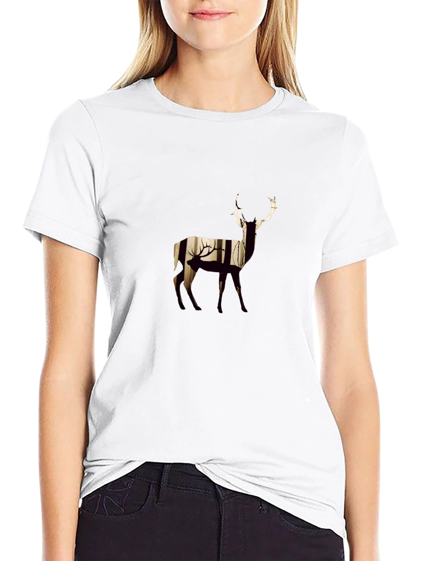 Deer Silhouette Graphic Black T-Shirt