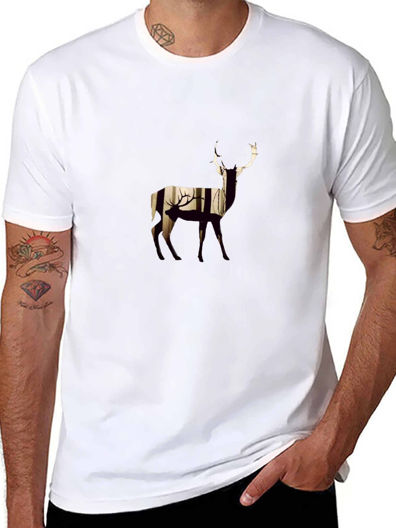Deer Silhouette Graphic Black T-Shirt