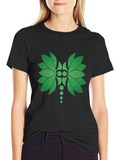 Green Leaf Geometric Graphic Black T-Shirt