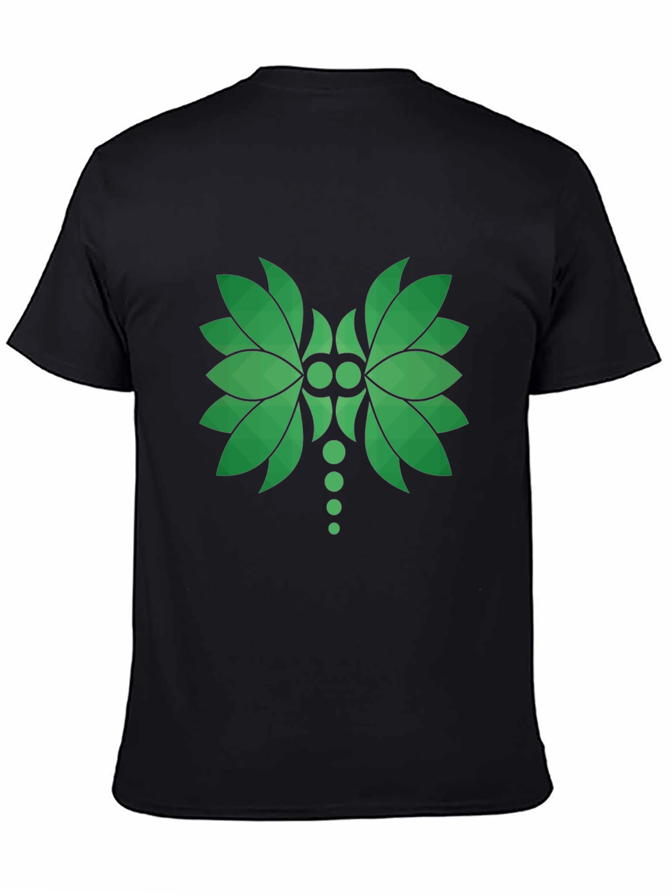 Green Leaf Geometric Graphic Black T-Shirt