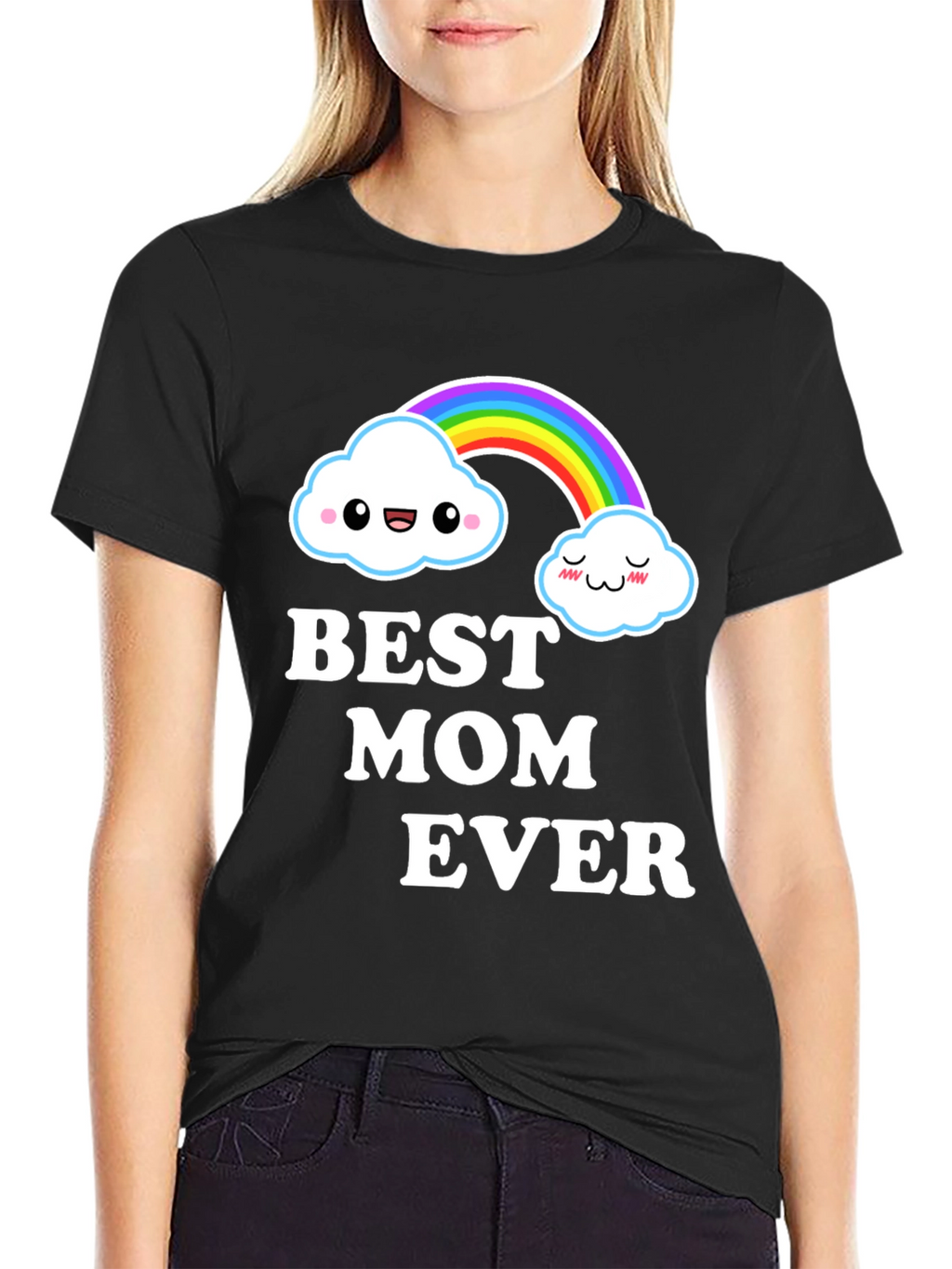 Best Mom Ever Cute Rainbow Cloud Graphic T-Shirt