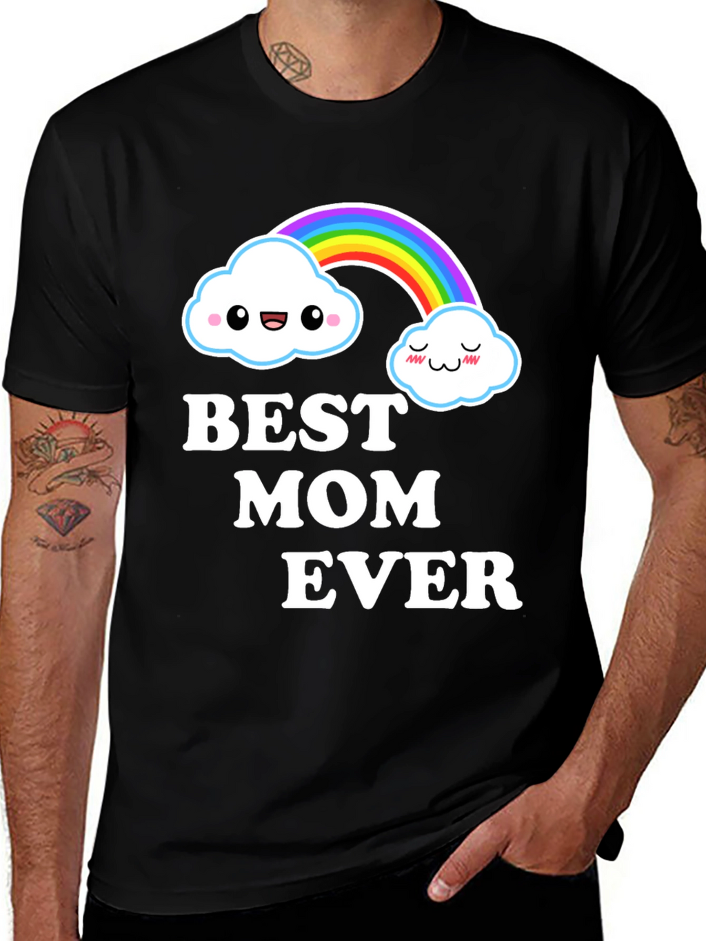 Best Mom Ever Cute Rainbow Cloud Graphic T-Shirt