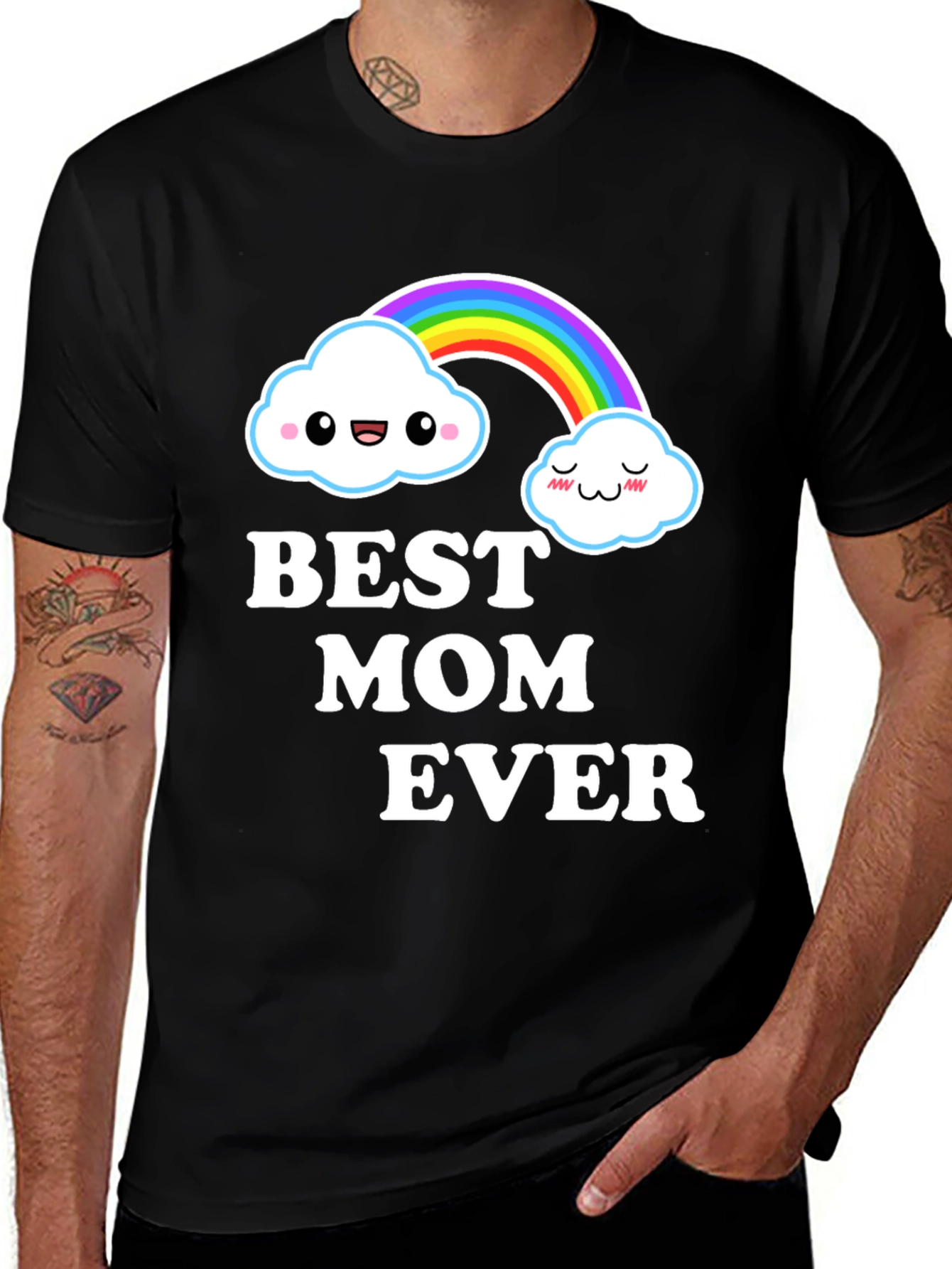 Best Mom Ever Cute Rainbow Cloud Graphic T-Shirt