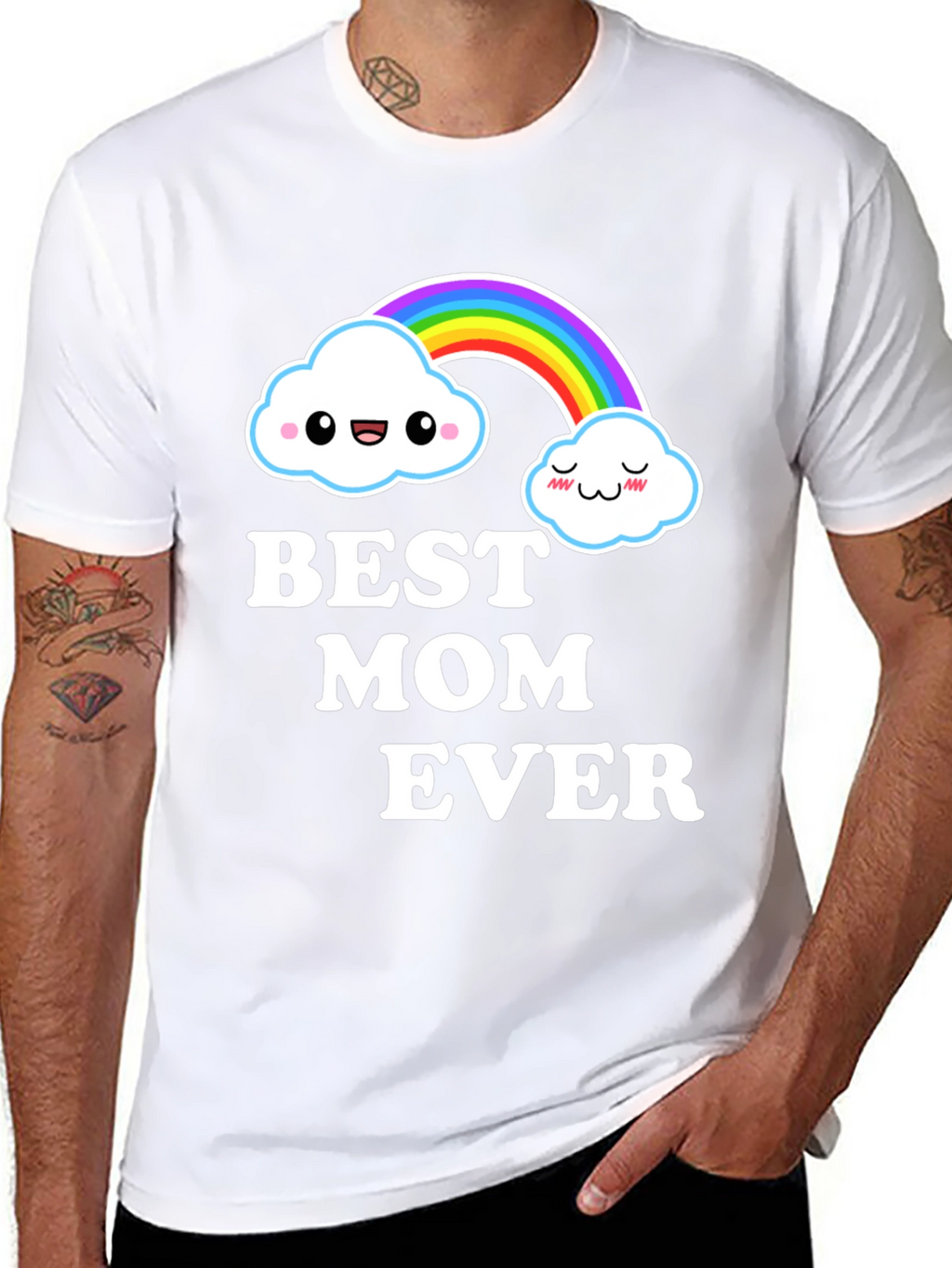 Best Mom Ever Cute Rainbow Cloud Graphic T-Shirt