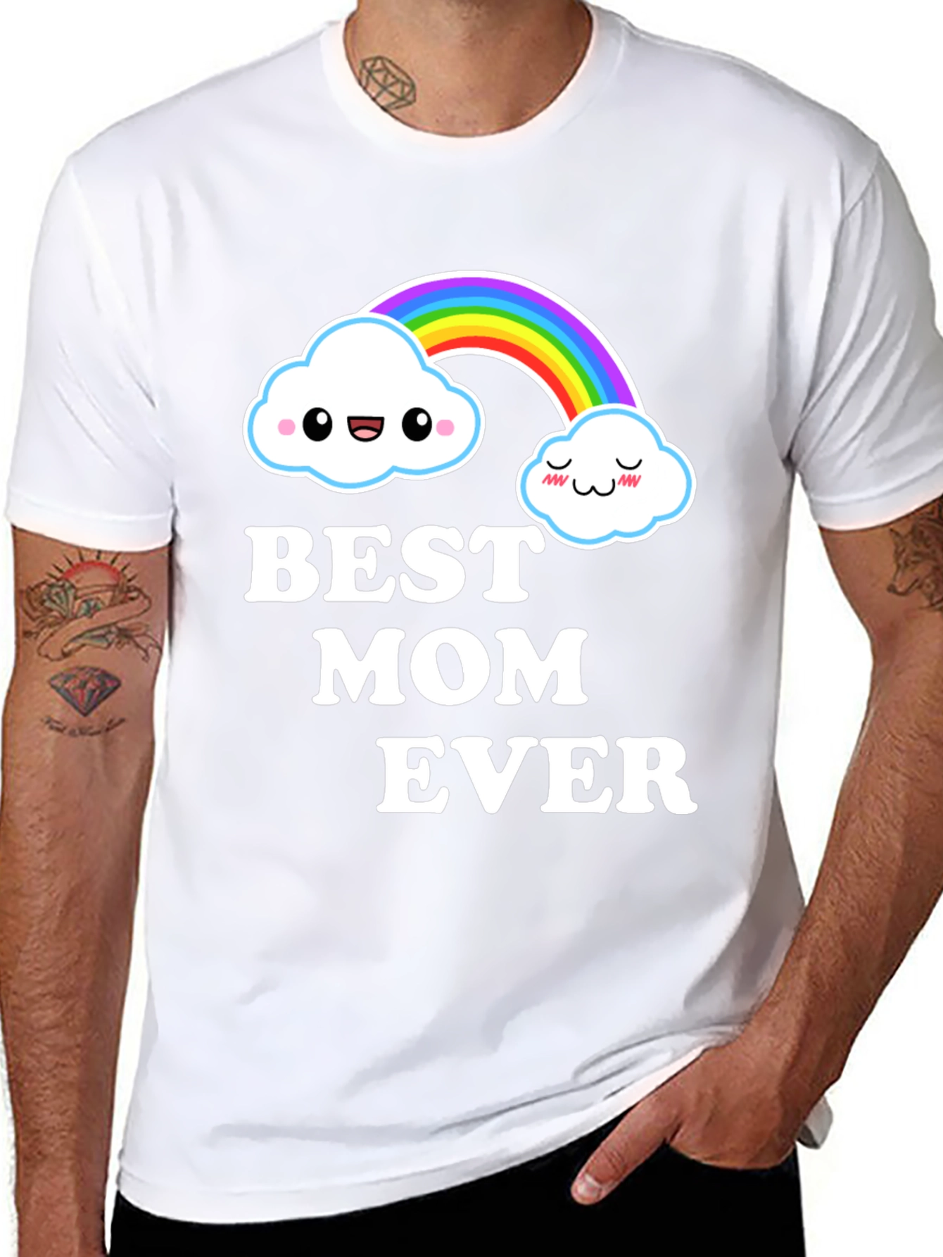 Best Mom Ever Cute Rainbow Cloud Graphic T-Shirt