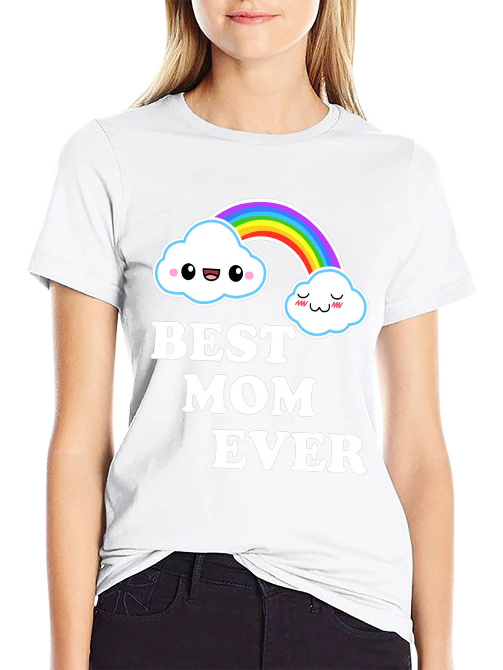 Best Mom Ever Cute Rainbow Cloud Graphic T-Shirt