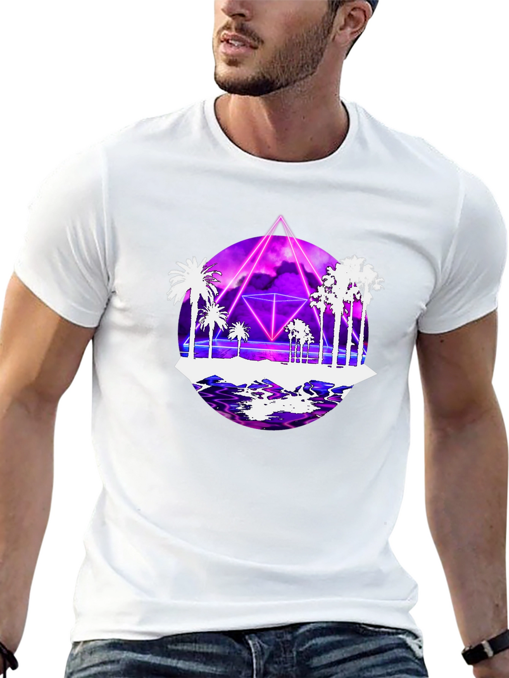 Retro Wave Tee: Synthwave Palm Tree Design