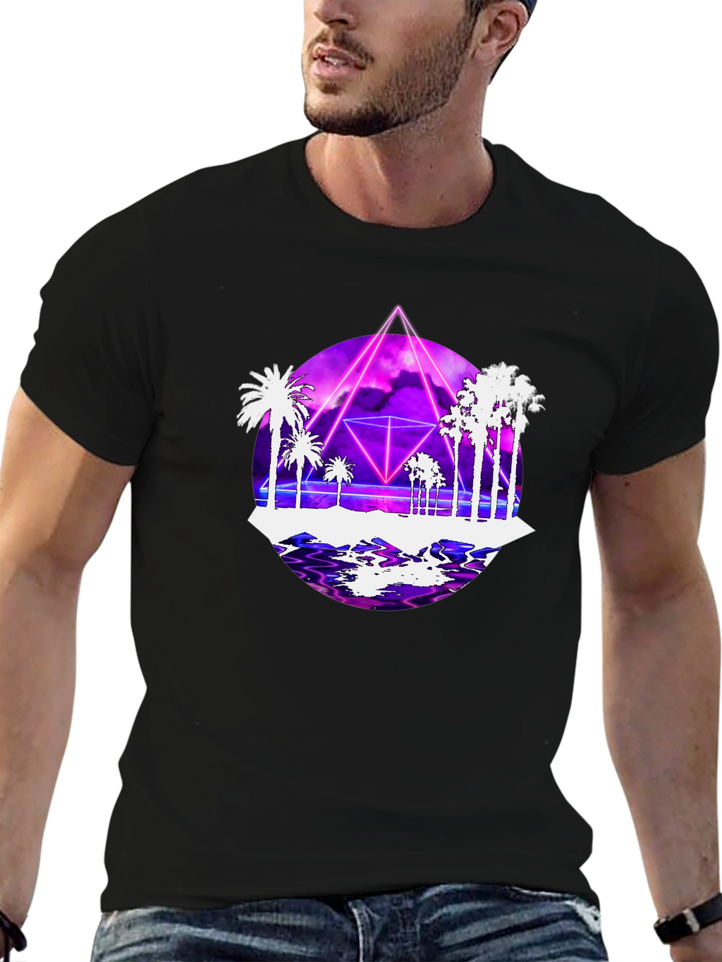 Retro Wave Tee: Synthwave Palm Tree Design