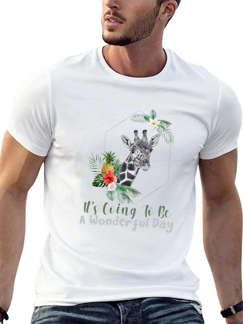 Giraffe Floral Mens T-Shirt
