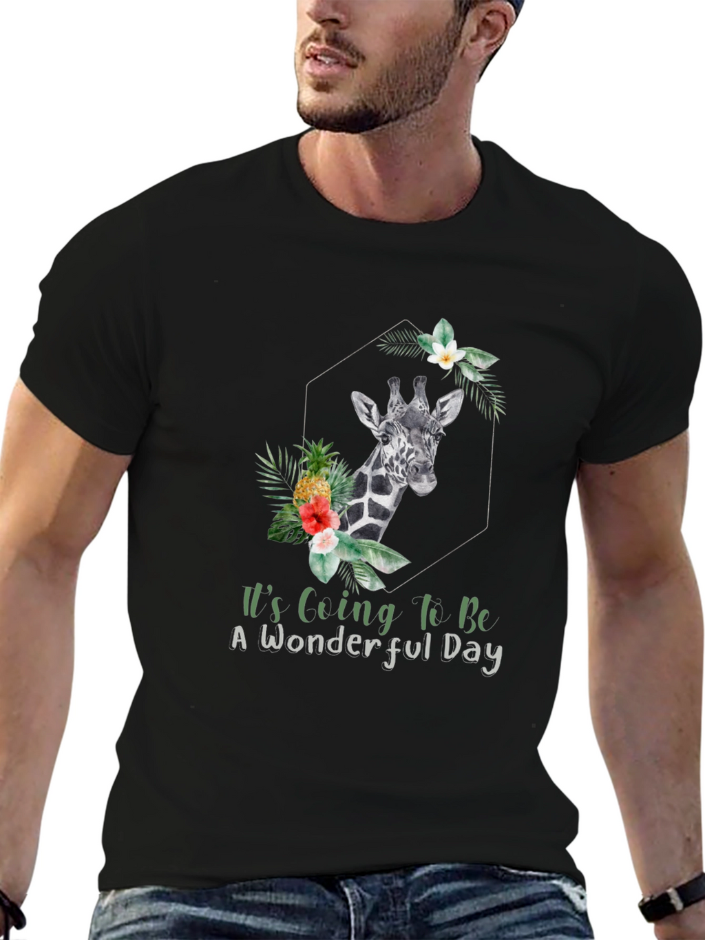 Giraffe Floral Mens T-Shirt