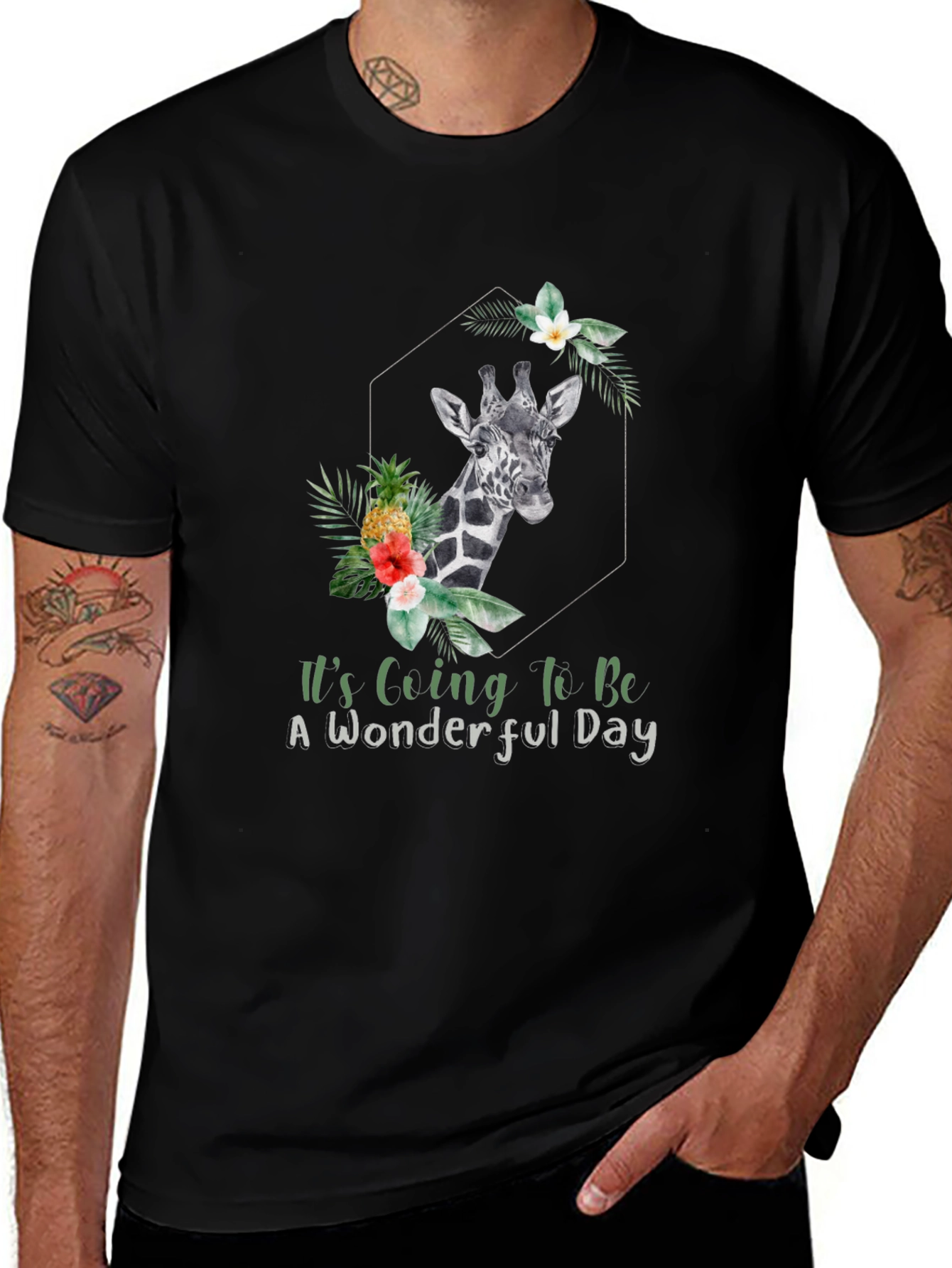 Giraffe Floral Mens T-Shirt