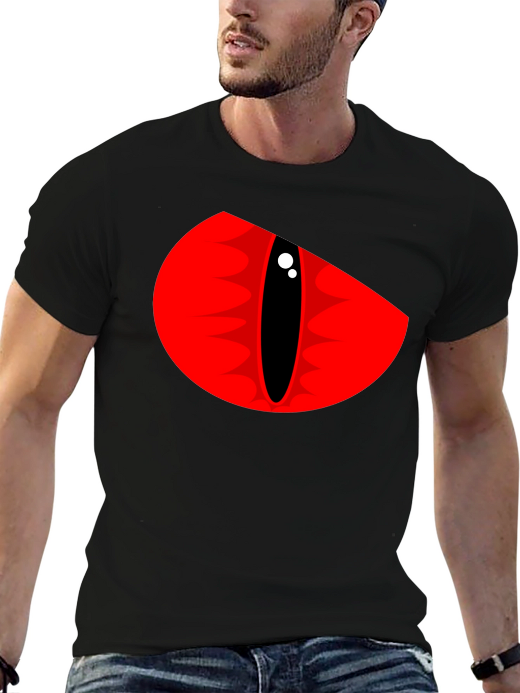 Mens Black T-Shirt - Red Dragon Eye Graphic