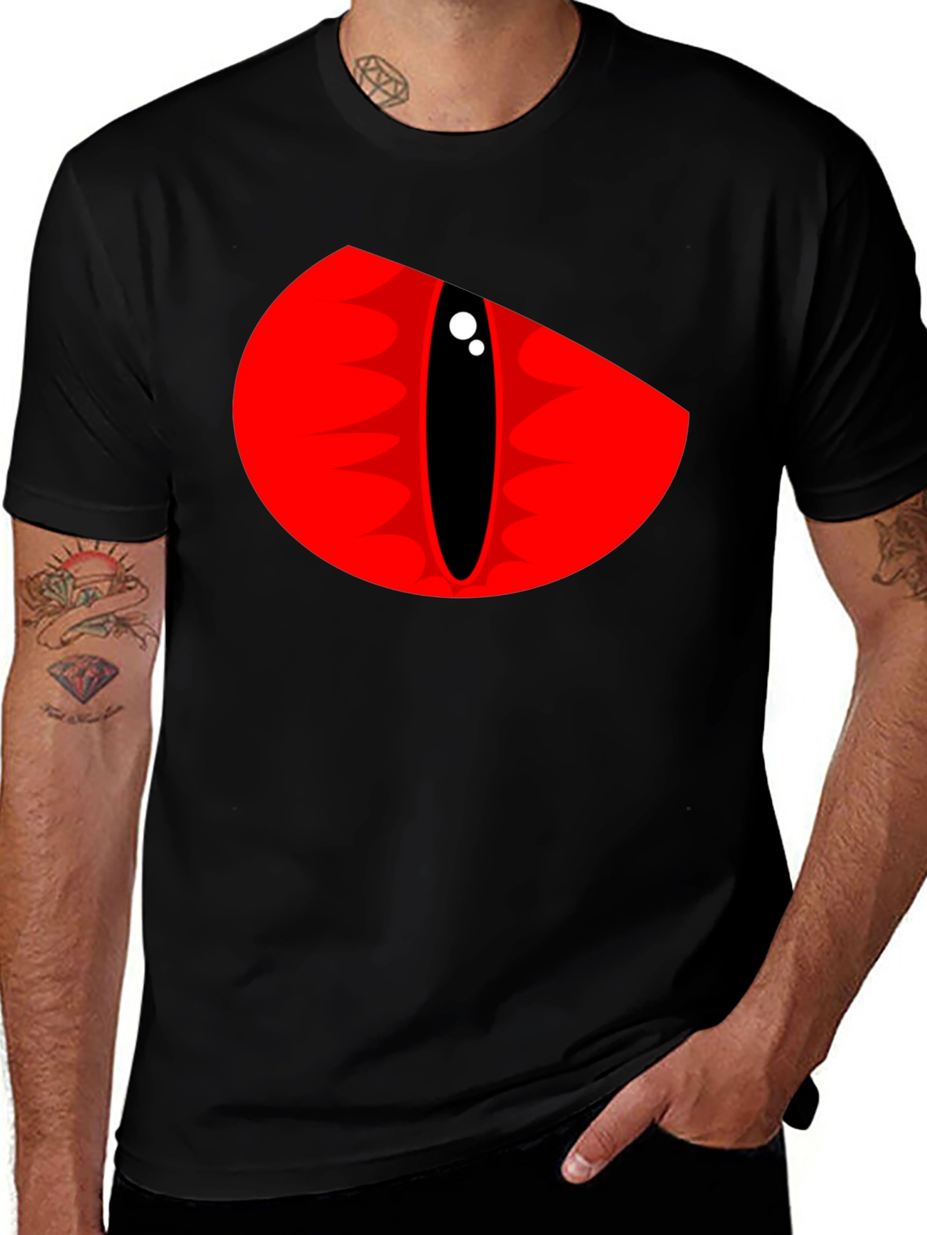 Mens Black T-Shirt - Red Dragon Eye Graphic