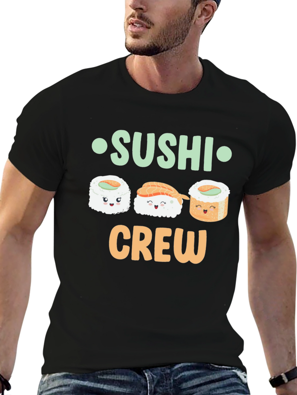 Sushi Crew Cute Graphic Tee - Unisex Black T-Shirt
