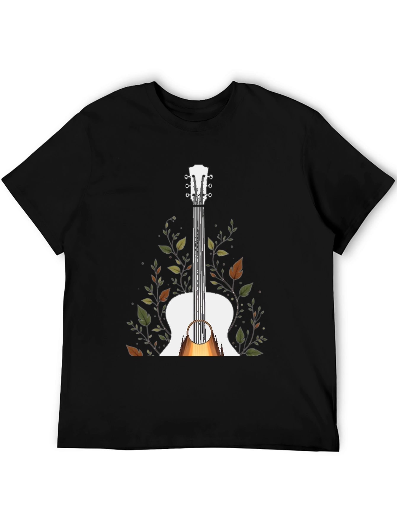 Guitar & Foliage Graphic T-Shirt - Black