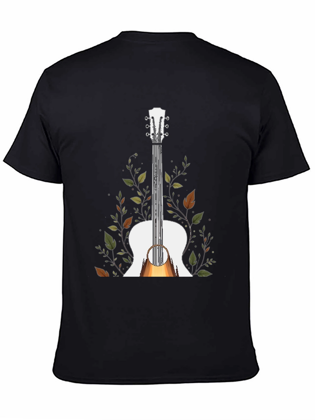 Guitar & Foliage Graphic T-Shirt - Black