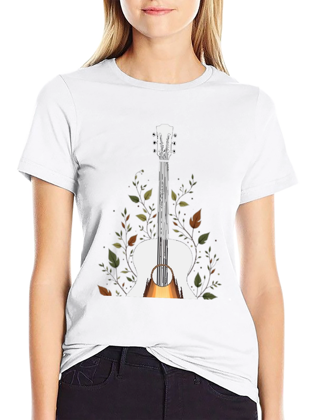 Guitar & Foliage Graphic T-Shirt - Black