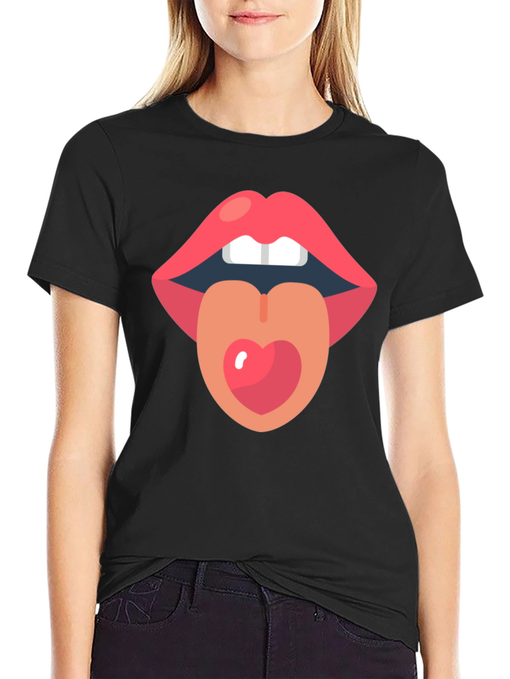 Lips and Tongue Heart Graphic Tee