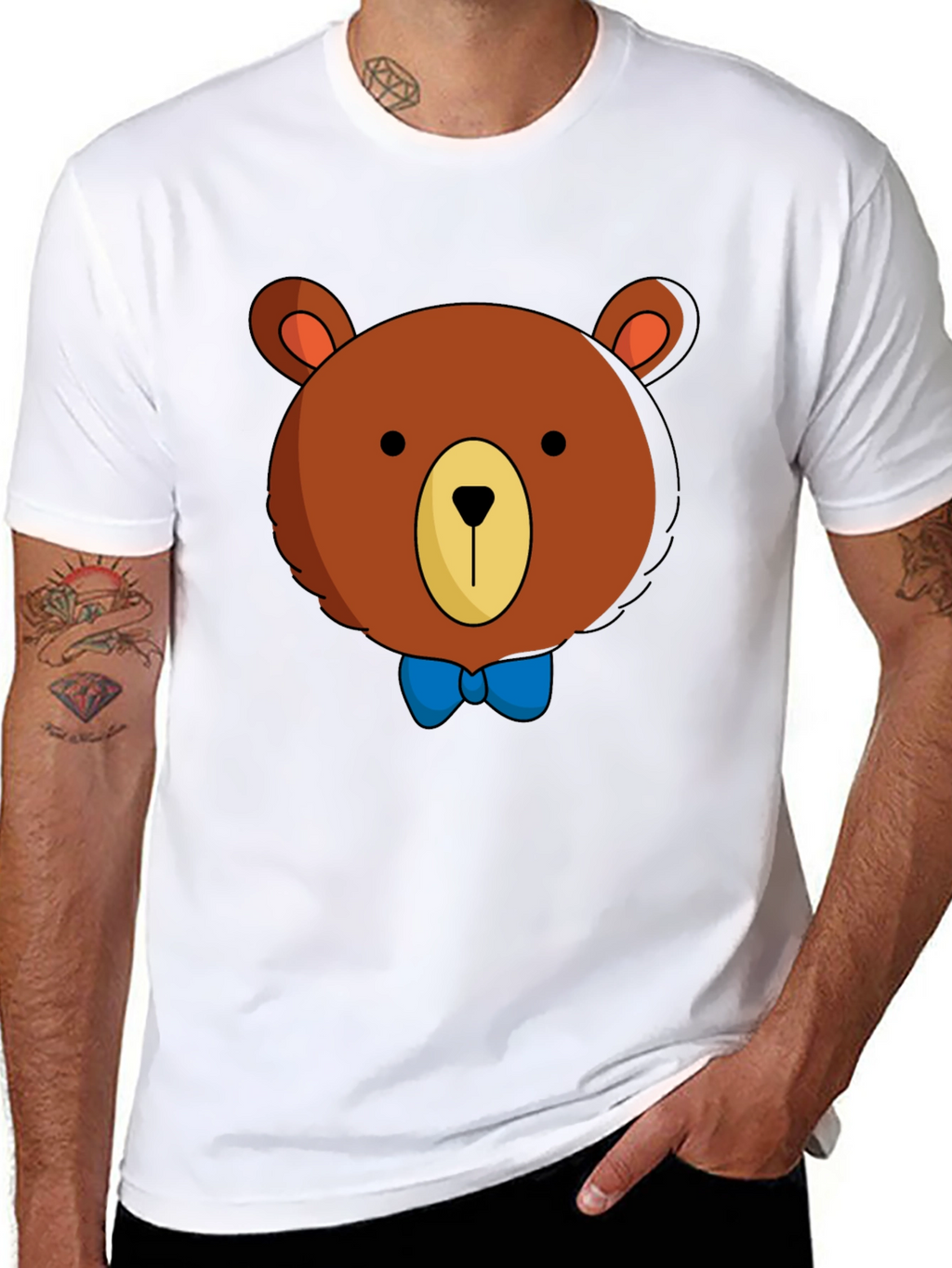 Cartoon Bear Graphic T-Shirt - Mens Black Tee