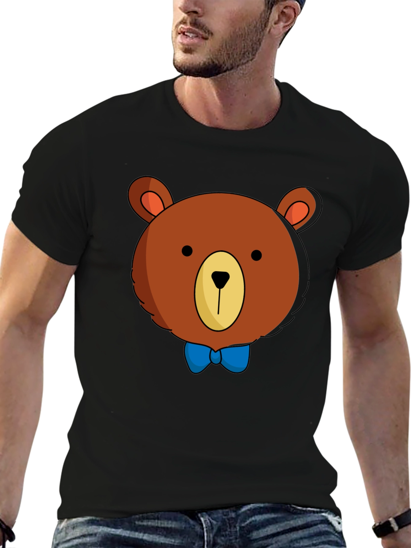 Cartoon Bear Graphic T-Shirt - Mens Black Tee