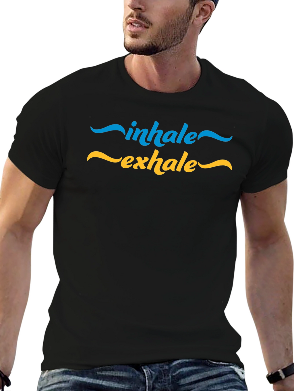 Inhale Exhale Graphic Print Black T-Shirt