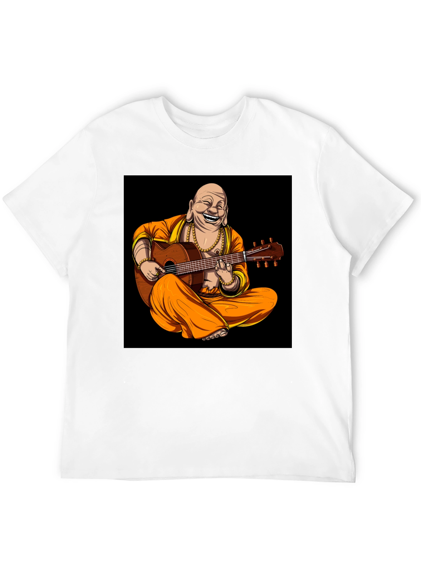 Buddha Playing Guitar Graphic Black T-Shirt
