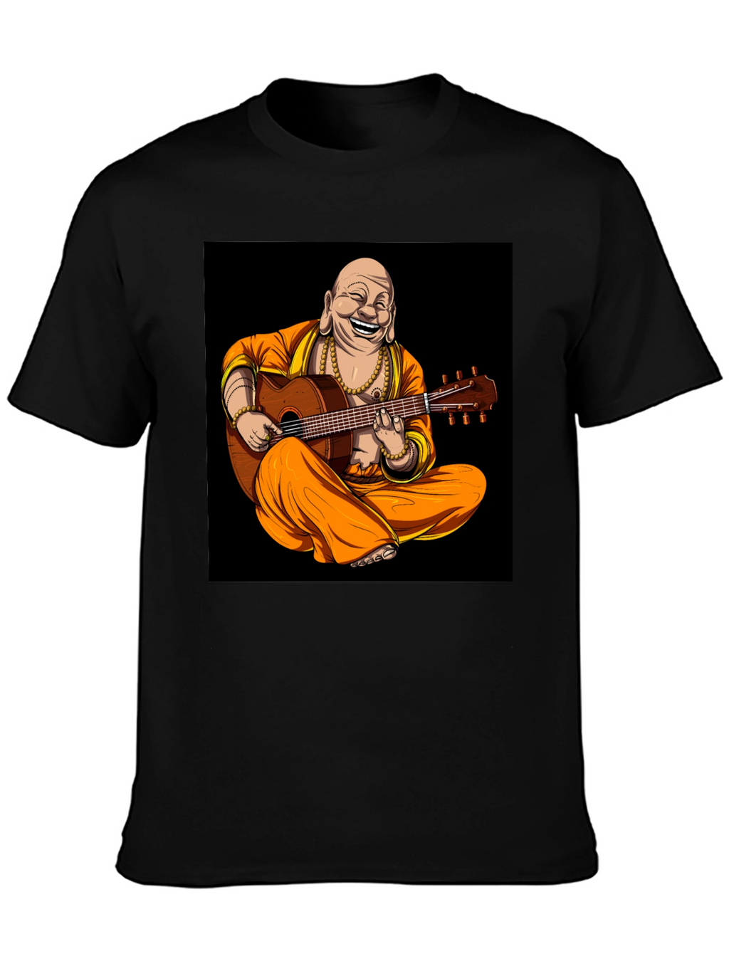 Buddha Playing Guitar Graphic Black T-Shirt