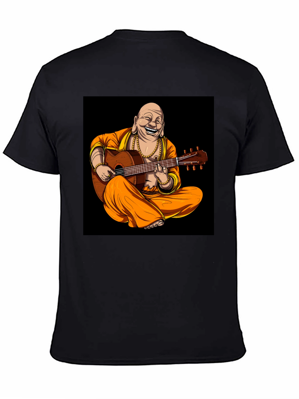 Buddha Playing Guitar Graphic Black T-Shirt
