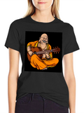 Buddha Playing Guitar Graphic Black T-Shirt