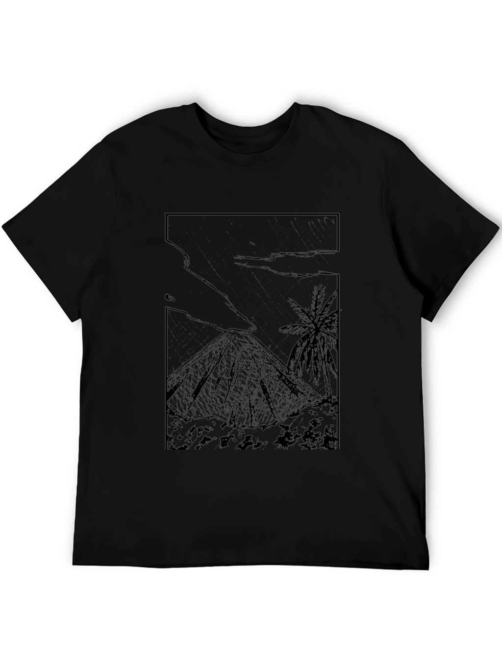 Black Graphic Tee - Island Volcano Print