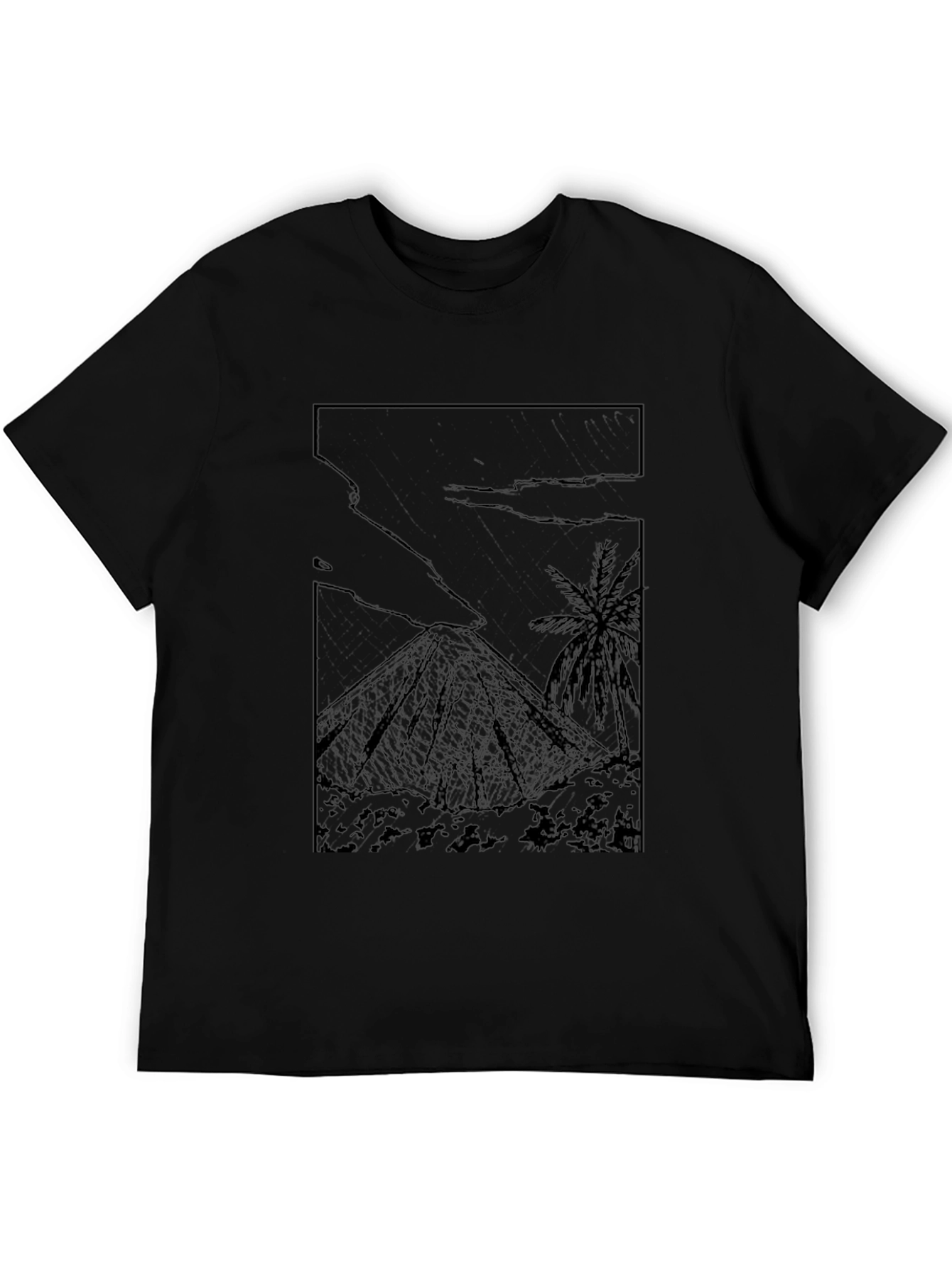 Black Graphic Tee - Island Volcano Print