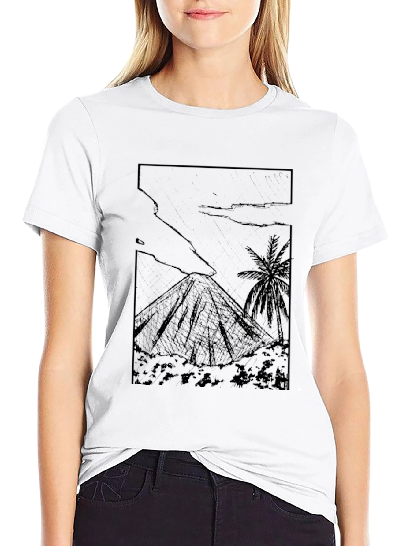 Black Graphic Tee - Island Volcano Print