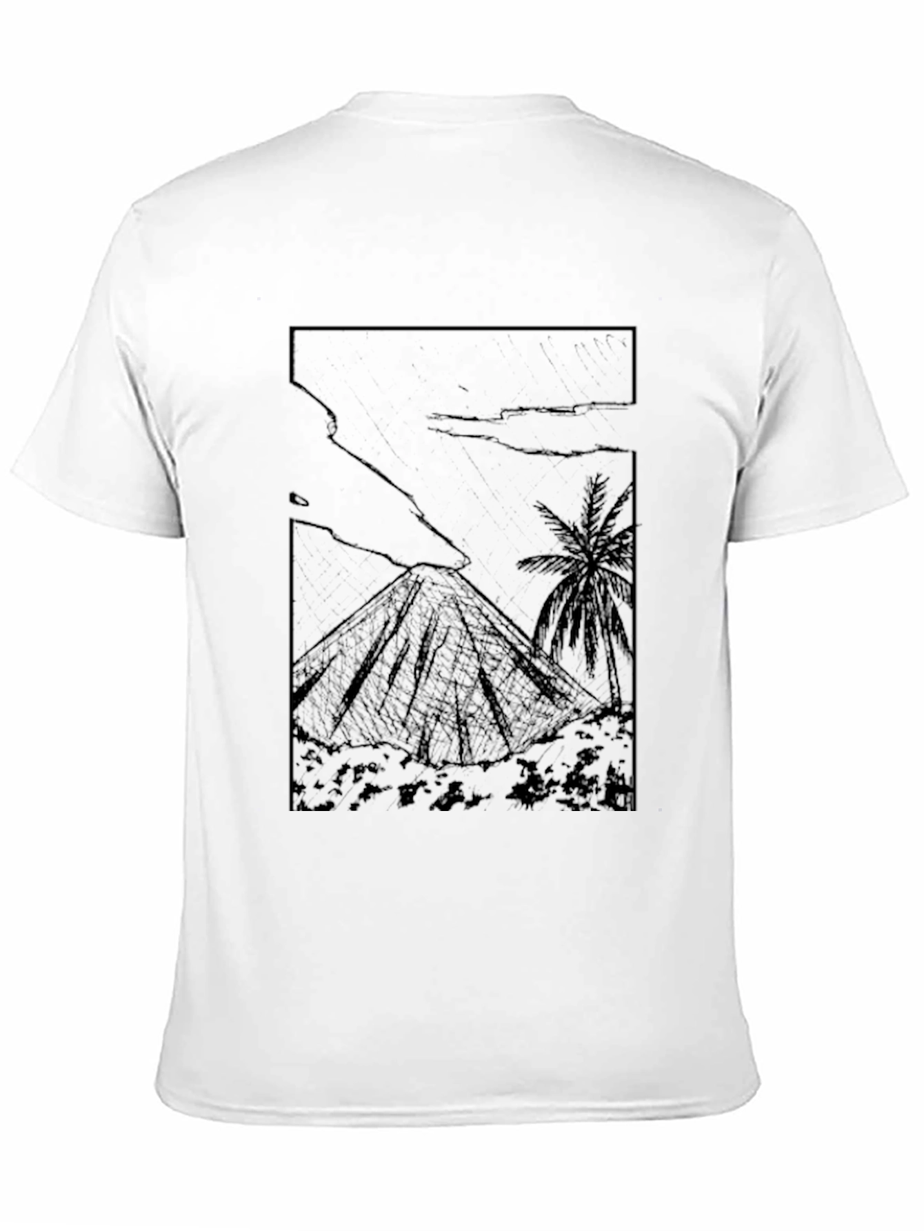 Black Graphic Tee - Island Volcano Print