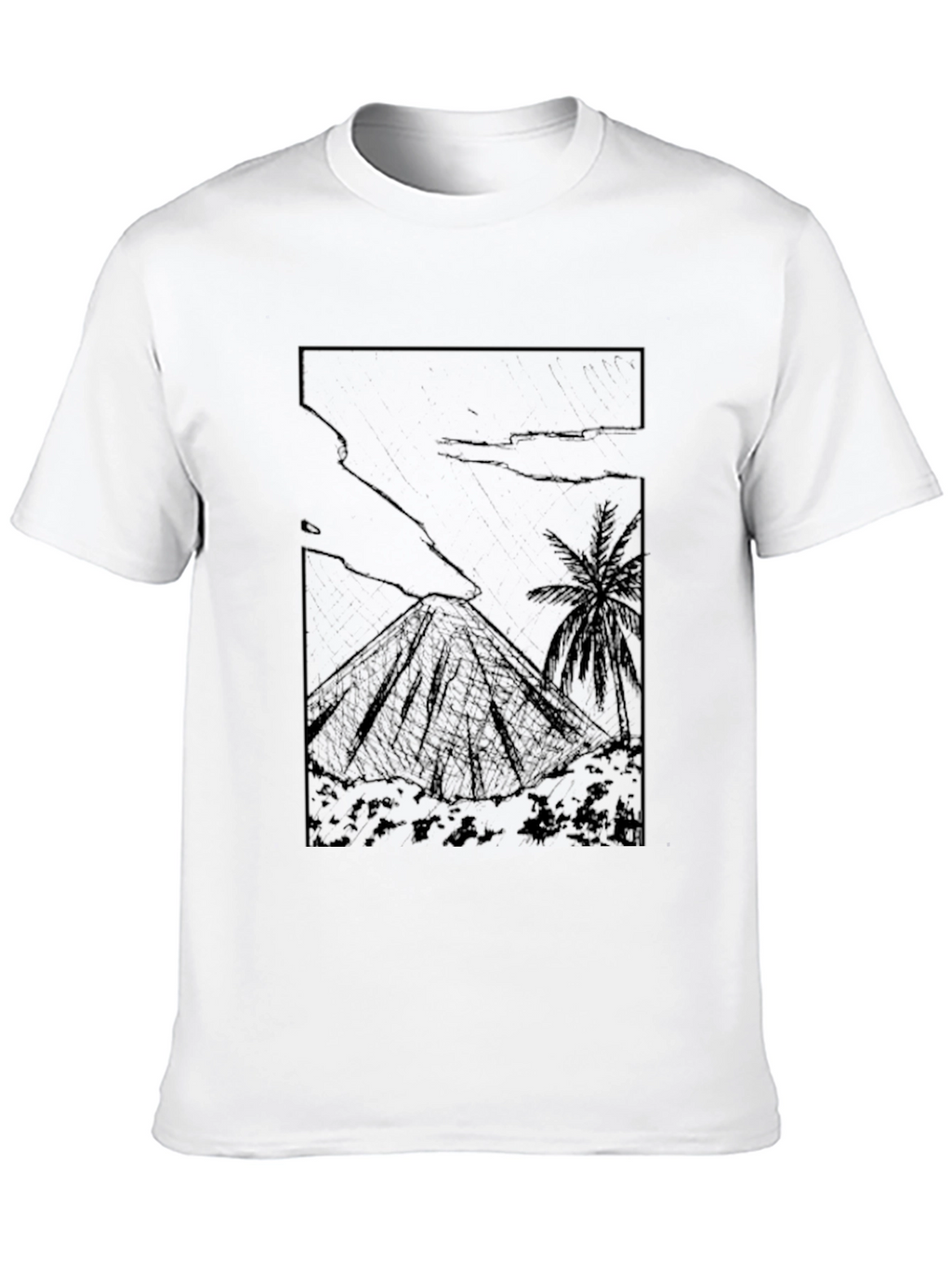 Black Graphic Tee - Island Volcano Print