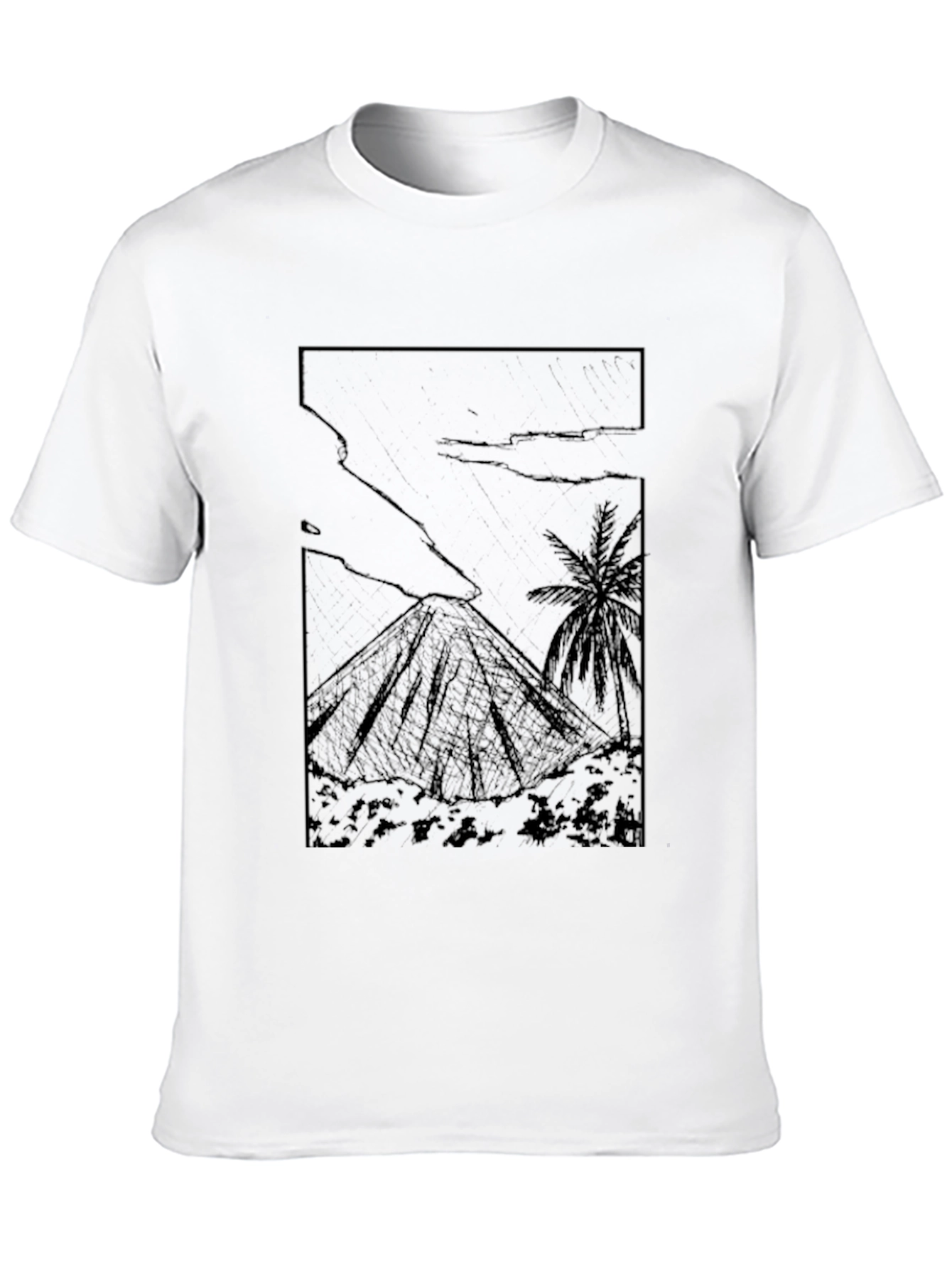 Black Graphic Tee - Island Volcano Print