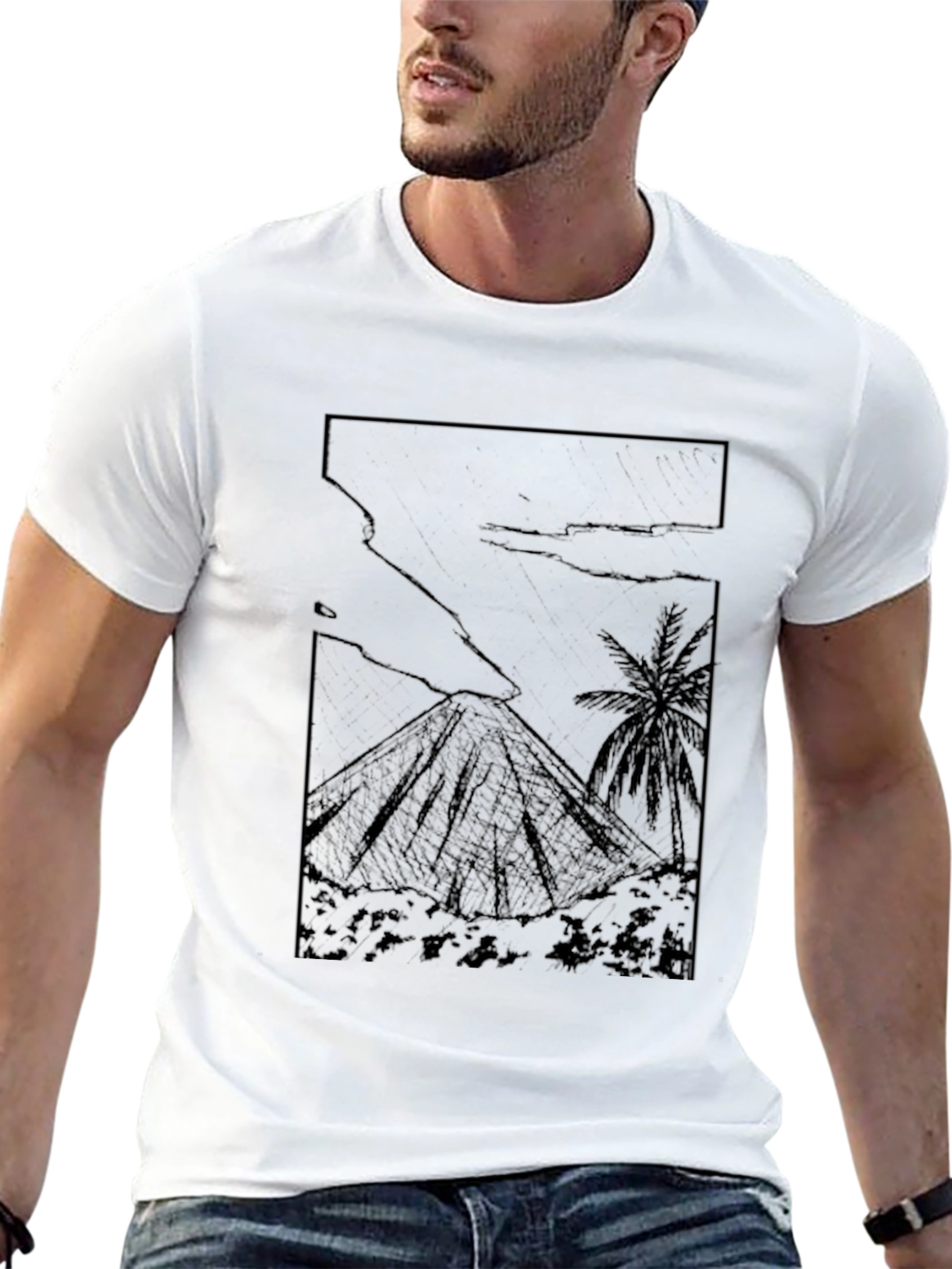 Black Graphic Tee - Island Volcano Print