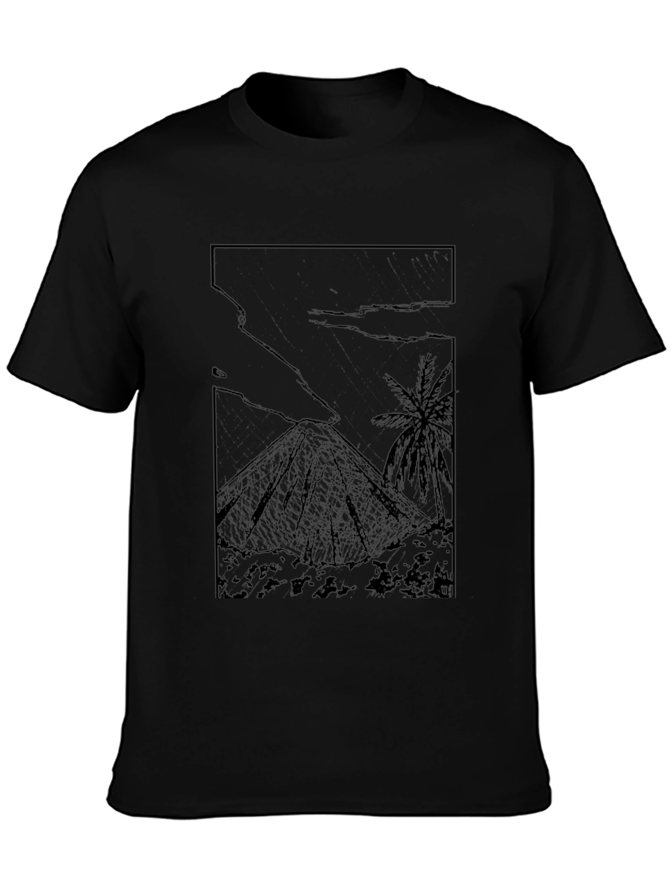 Black Graphic Tee - Island Volcano Print