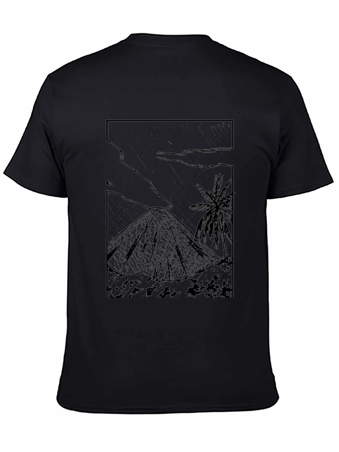 Black Graphic Tee - Island Volcano Print